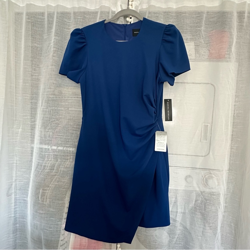 NWT Donna Morgan Asymmetric Short Sleeve Dress Sodalite Blue 10